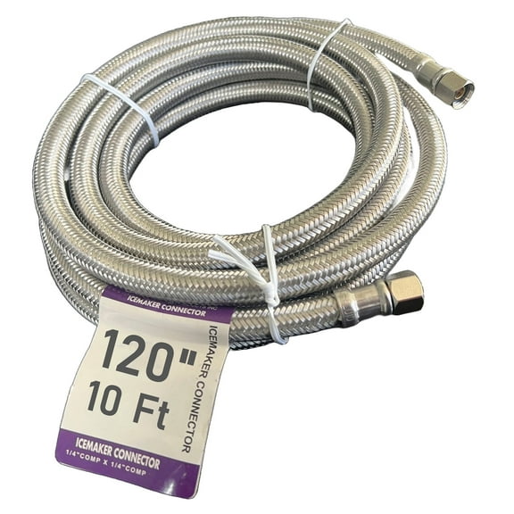 EZ-Fluid 120" X 1/4" Female Comp x 1/4" Female Comp (10FT) Flexible Refrigerator Icemaker Water Supply Hose Connector line For Portable & Home-1Pc