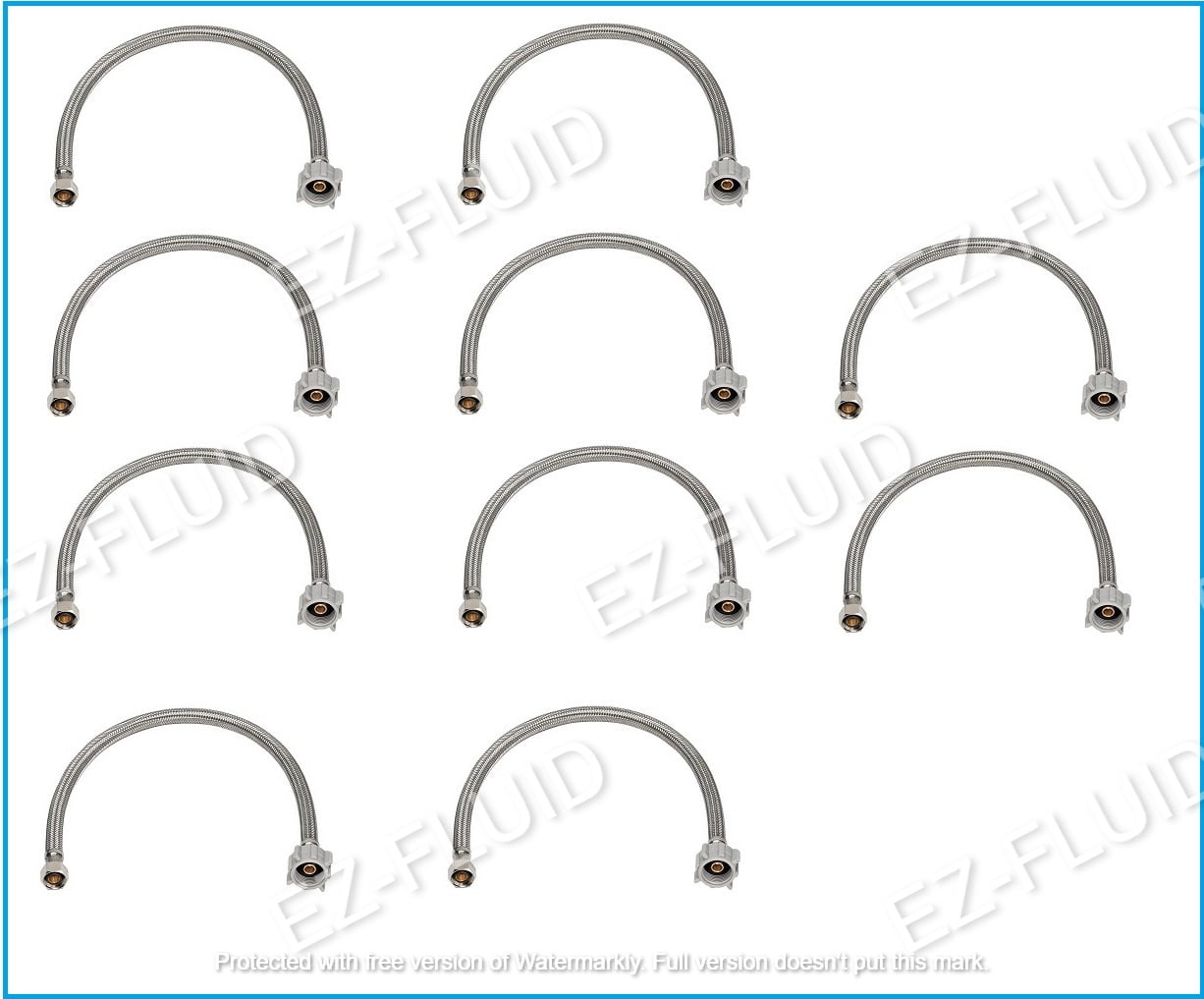 EZ-Fluid 16"Toilet Water Supply Connector, Braided Stainless Steel - 3/8 Female Compression Thread x 7/8 Female Ballcock Thread 12-Inch Toilet Water Connectors Hose (10 Packs)