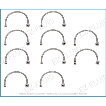 EZ-Fluid 16"Toilet Water Supply Connector, Braided Stainless Steel - 3/8“ Female Compression Thread x 7/8” Female Ballcock Thread 16-Inch Toilet Water Connectors Hose (10 Packs)