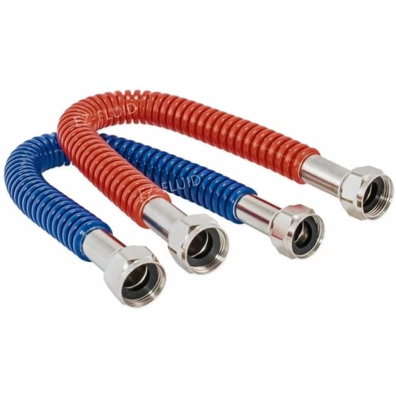 EZ-Fluid 18-Inch, 3/4-Inch FIP x 3/4-Inch FIP Corrugated Flexible Stainless Steel Water Heater Connector Supply Line Red/Blue,Hot & Cold for Female Iron Water Pipes Fitting (1Pair)