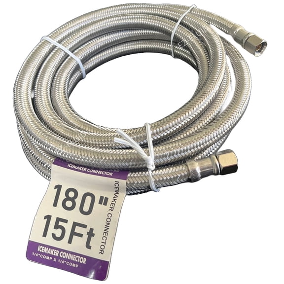 EZ-Fluid 180" X 1/4" Female Comp x 1/4" Female Comp (15FT) Flexible Refrigerator Icemaker Water Supply Hose Connector line For Portable & Home-1Pc