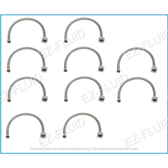EZ-Fluid 20"Toilet Water Supply Connector, Braided Stainless Steel - 3/8“ Female Compression Thread x 7/8” Female Ballcock Thread 12-Inch Toilet Water Connectors Hose (10 Packs)