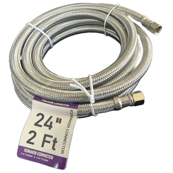 EZ-Fluid 24" X 1/4" Female Comp x 1/4" Female Comp (2FT) Flexible Refrigerator Icemaker Water Supply Hose Connector line For Portable & Home-1Pc