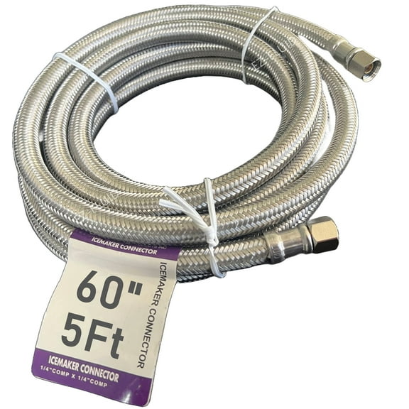 EZ-Fluid 60" X 1/4" Female Comp x 1/4" Female Comp (5FT) Flexible Refrigerator Icemaker Water Supply Hose Connector line For Portable & Home-1Pc