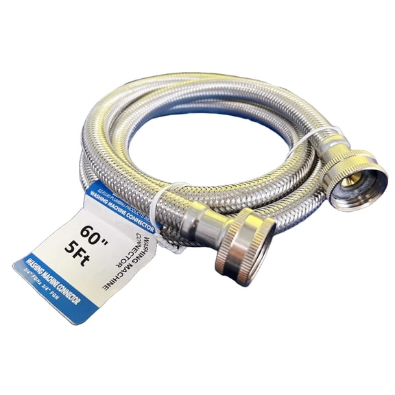 EZ-Fluid 60"x 3/4" FHT Stainless Steel Braided Metal Washing Machine Water Supply Hose Connector Line,Appliances Hose Burst Proof.-1P