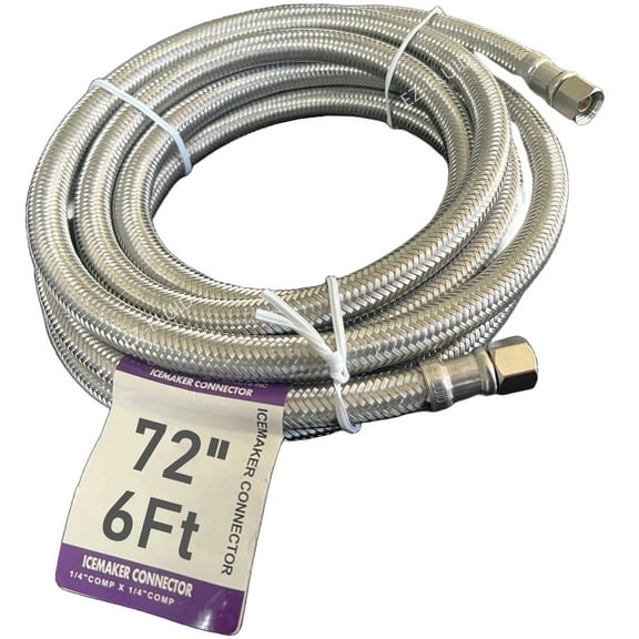 EZ-Fluid 72" X 1/4" Female Comp x 1/4" Female Comp (6FT) Flexible Refrigerator Icemaker Water Supply Hose Connector line For Portable & Home-1Pc
