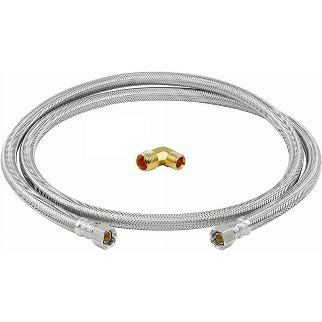 EZ-Fluid 72" X 3/8" Female Comp. x 3/8" Female Comp. 6FT Stainless Steel Dishwasher Water Supply Line Hose connector for Cold/Hot Water w/ 3/8" MIP x 3/8" Male Comp.Elbow-1