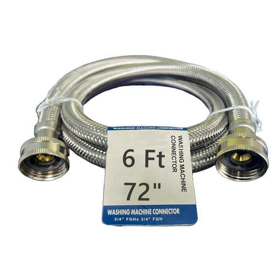 EZ-Fluid 72"x 3/4" FHT Stainless Steel Braided Metal Washing Machine Water Supply Hose Connector Line,Appliances Hose Burst Proof.-1Pc