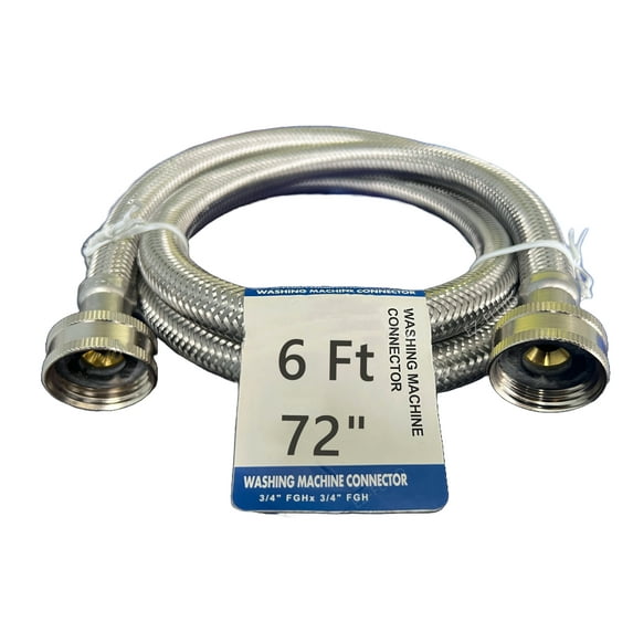 EZ-Fluid 72"x 3/4" FHT Stainless Steel Braided Metal Washing Machine Water Supply Hose Connector Line,Appliances Hose Burst Proof.-1Pc
