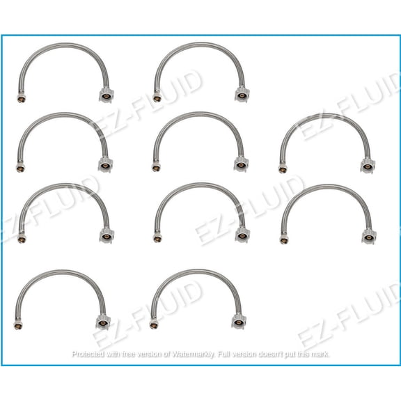 EZ-Fluid 9" Toilet Water Supply Connector, Braided Stainless Steel - 3/8“ Female Compression Thread x 7/8” Female Ballcock Thread 12-Inch Toilet Water Connectors Hose (10 Packs)