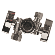 EZ-Fluid 5/8 Comp.X 1/4 Comp X 3/8 Comp Two Handles Chrome LF Brass Angle Stop Valve Dual Double Handles 1/4Turn Water Shut Off Ball Valve For Water Pipes,For Faucet,Toilet ,Dishwasher,Filter 1