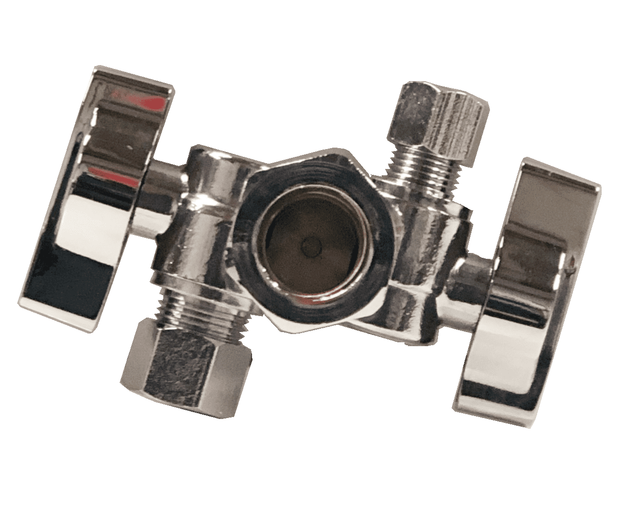 EZ-Fluid  5/8" Comp.X 1/4" Comp X 3/8" Comp Dual Double Handles Chrome LF Brass Angle Stop Valve,Two Handles 1/4Turn Water Shut Off Ball Valve For Water Pipes,For Kitchen,Bathroom, icemaker,Filter(1)