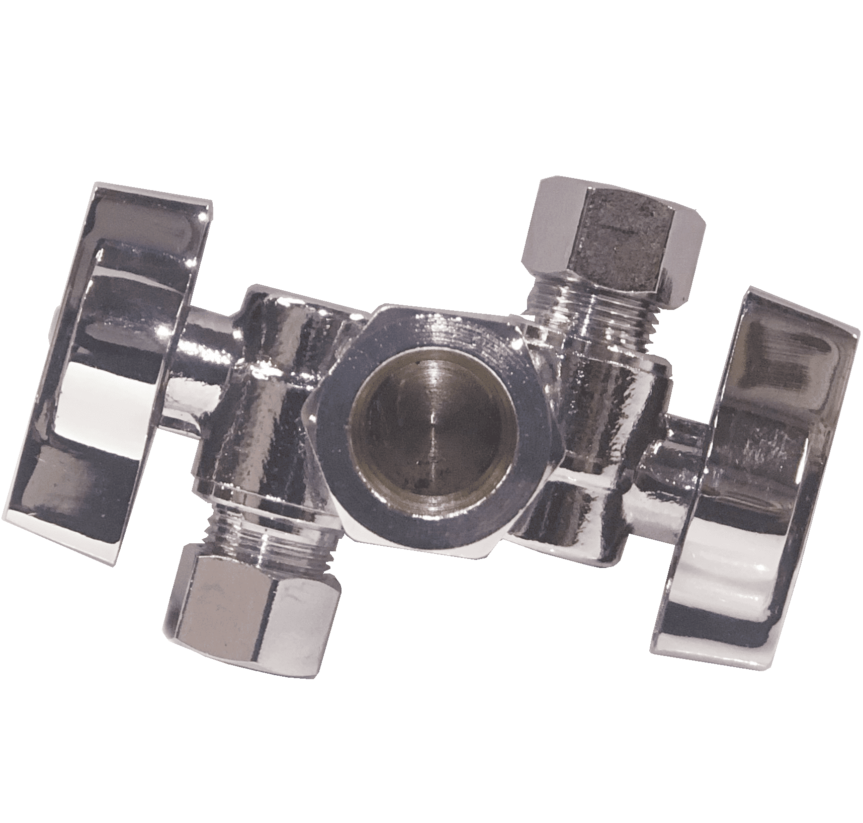 Chrome Brass Dual Outlet Angle Stop Valve with Double Handles