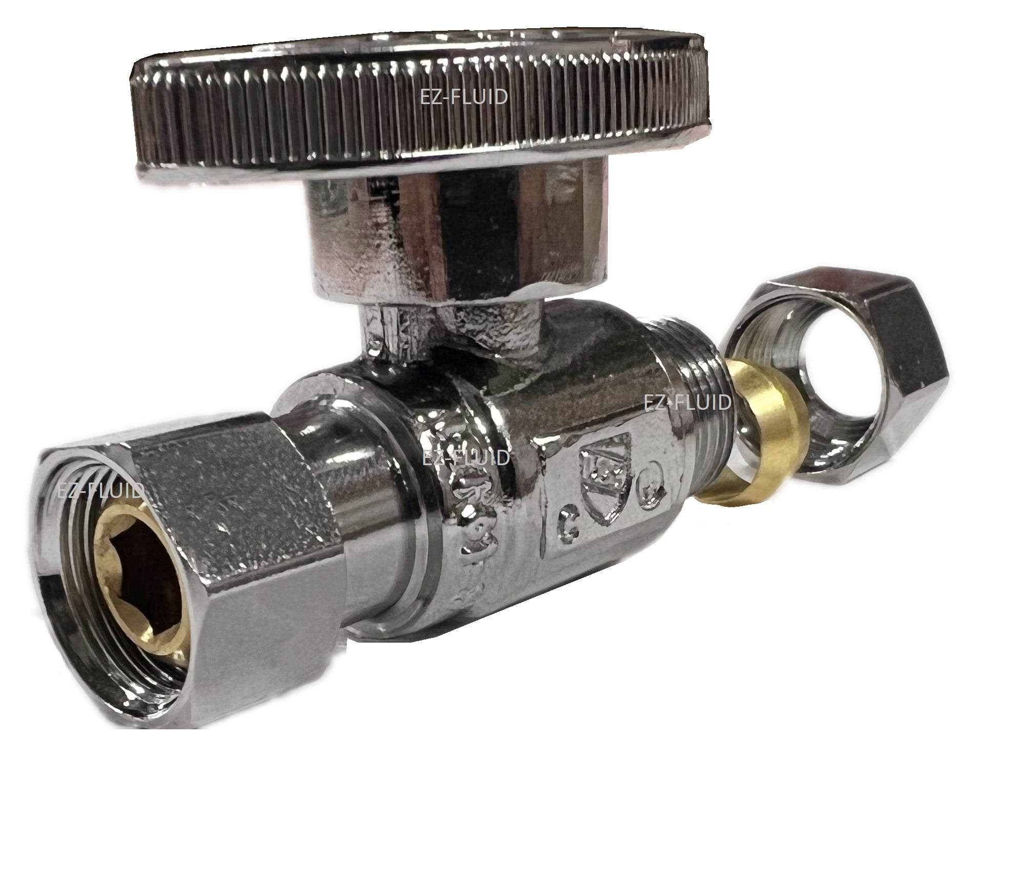 EZ-Fluid Repair Add On Stop Valve 3/8-Inch O.D Female Compression x 3/8-Inch O.D Male Comp.Straight Lead-Free Brass 1/4 Turn Water Shut Off Ball Valve,For Kitchen,Bathroom Faucet-1Pc