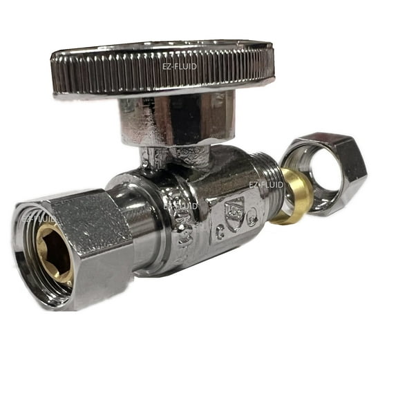 EZ-Fluid Repair Add On Stop Valve 3/8-Inch O.D Female Compression x 3/8-Inch O.D Male Comp.Straight Lead-Free Brass 1/4 Turn Water Shut Off Ball Valve,For Kitchen,Bathroom Faucet-1Pc