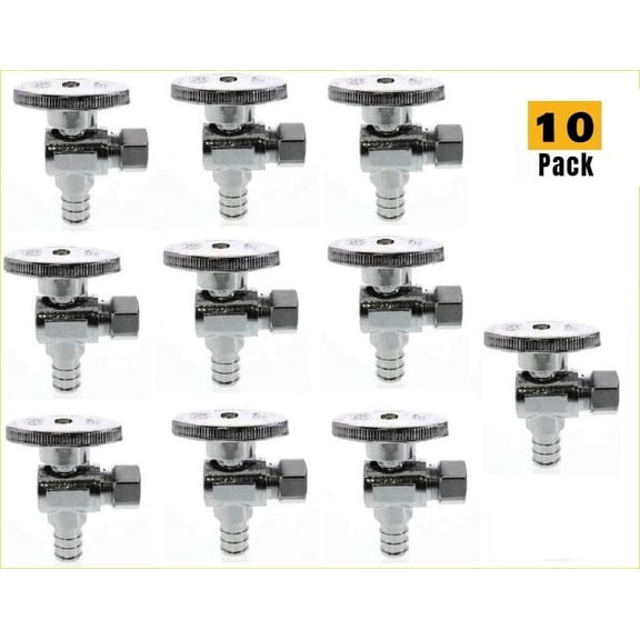 EZ-Fluid Heavy Duty Pex Valve 3/8"OD Compression x 1/2" Pex Fittings ,F1807 Barb Crimp Ring Type 1/4 Turn LF Brass Angle Stop Valve Water Shut Off Ball Valve-10Pcs