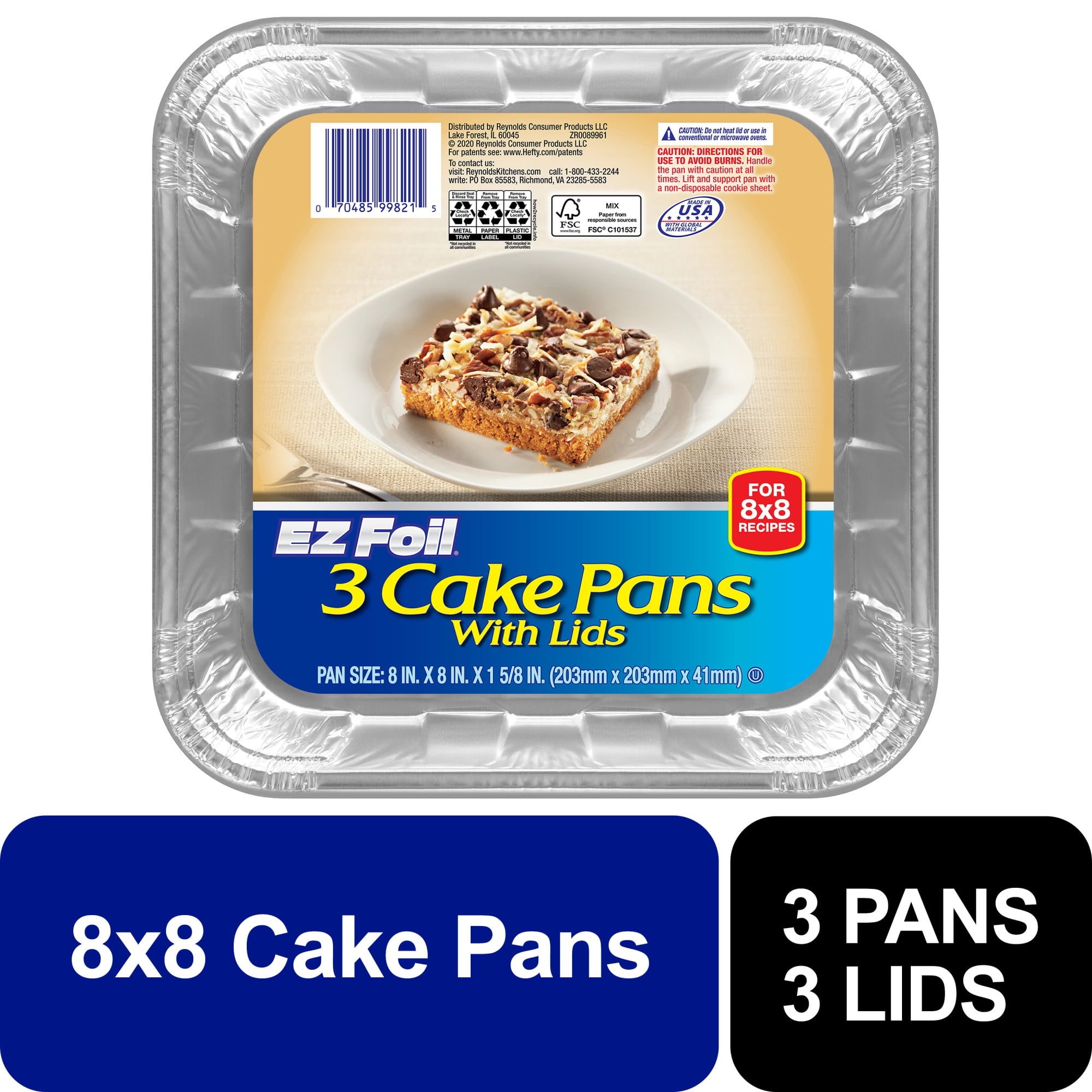 EZ Foil Cake Pans with Lids, 8x8 Inch, 3 Count