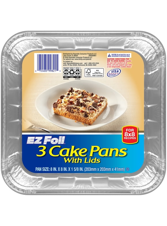 EZ Foil Cake Pans with Lids, 8x8 Inch, 3 Count