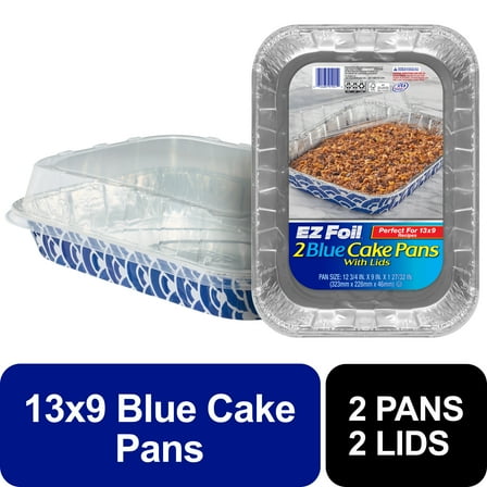 EZ Foil Cake Pans with Lids, Blue, 13 x 9 Inch, 2 Count