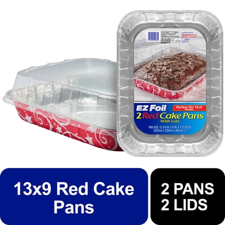 Ez Foil Cake Pans With Cover Bakeware 12.75 Inch 12.75Inch X 9Inch X 1.84375Inch Red 1 Pack 2 Count