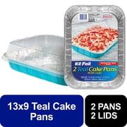 EZ Foil Disposable Cake Pans with Lids, Teal, 13 x 9 in., 2 Count