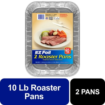 EZ Foil 10 LB Disposable Roasting Pans, Half-Size Steam Table Foil Pans, 11.75 x 9.25 x 2.5 in., 2 Count