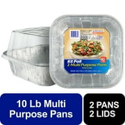 EZ Foil Multi Purpose 10 LB Roaster Disposable Aluminum Roasting Pans with Lids, 10 x 10 x 3.5 in., 2 Count