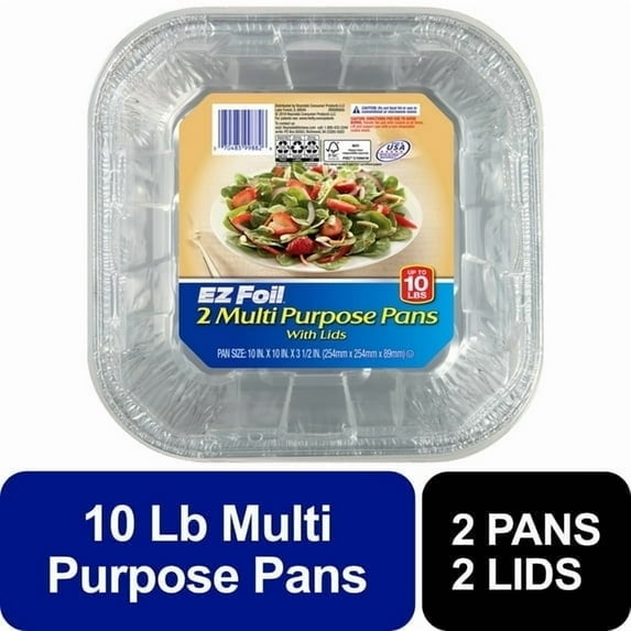EZ Foil Roaster Pans with Lids, Up to 10 Pound Capacity, (2 pack of 2 Count)