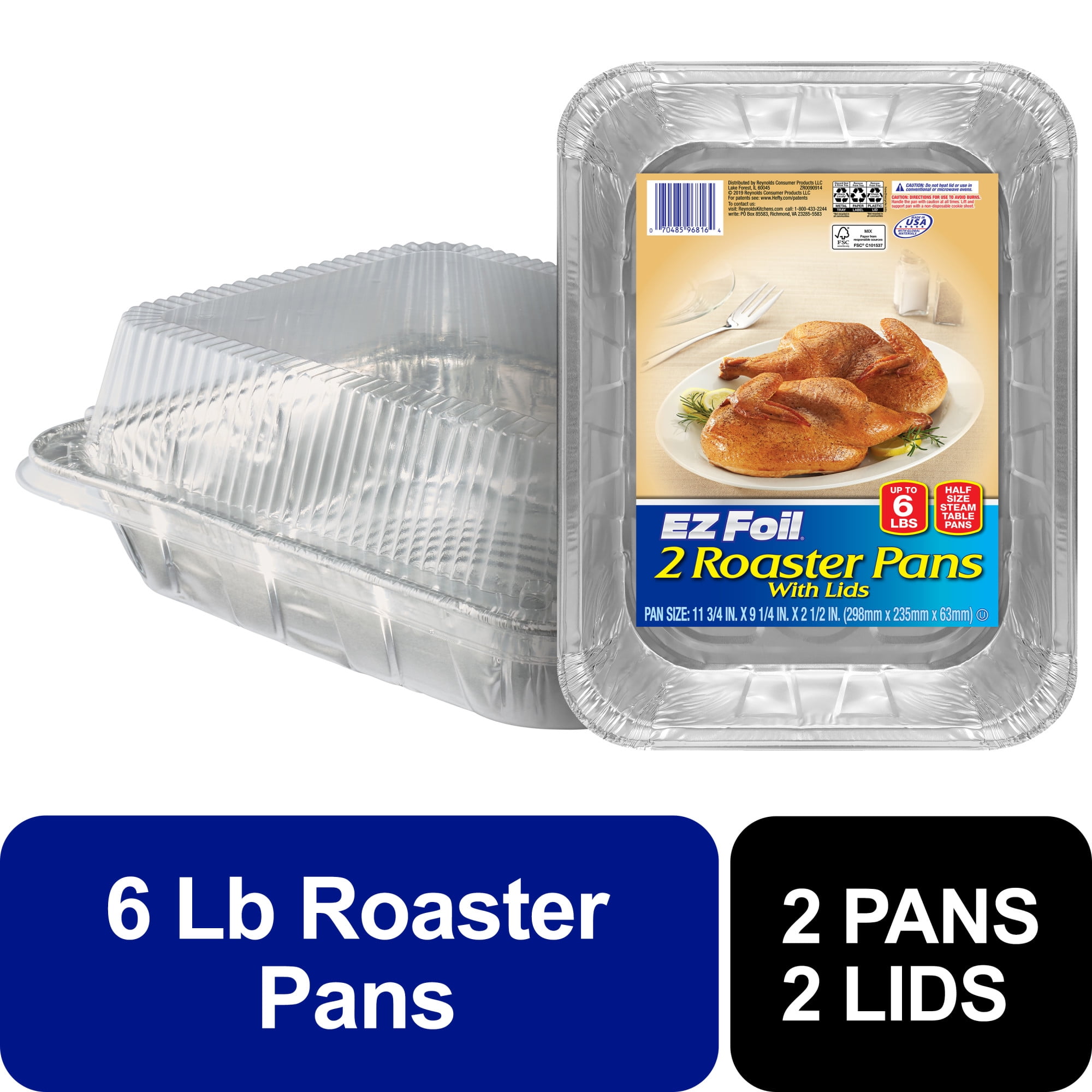 EZ Foil Heavy Duty Aluminum Roasting Pans with Lids, 12x9x3 inches