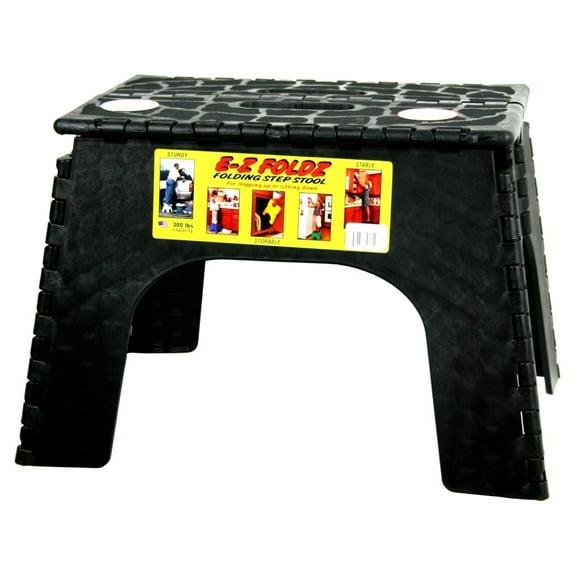 EZ Foldz Step Stool - 12 Inch Folding Step Ladder - Black - Heavy Duty 300lb Capacity - Compact Storage - Made in USA