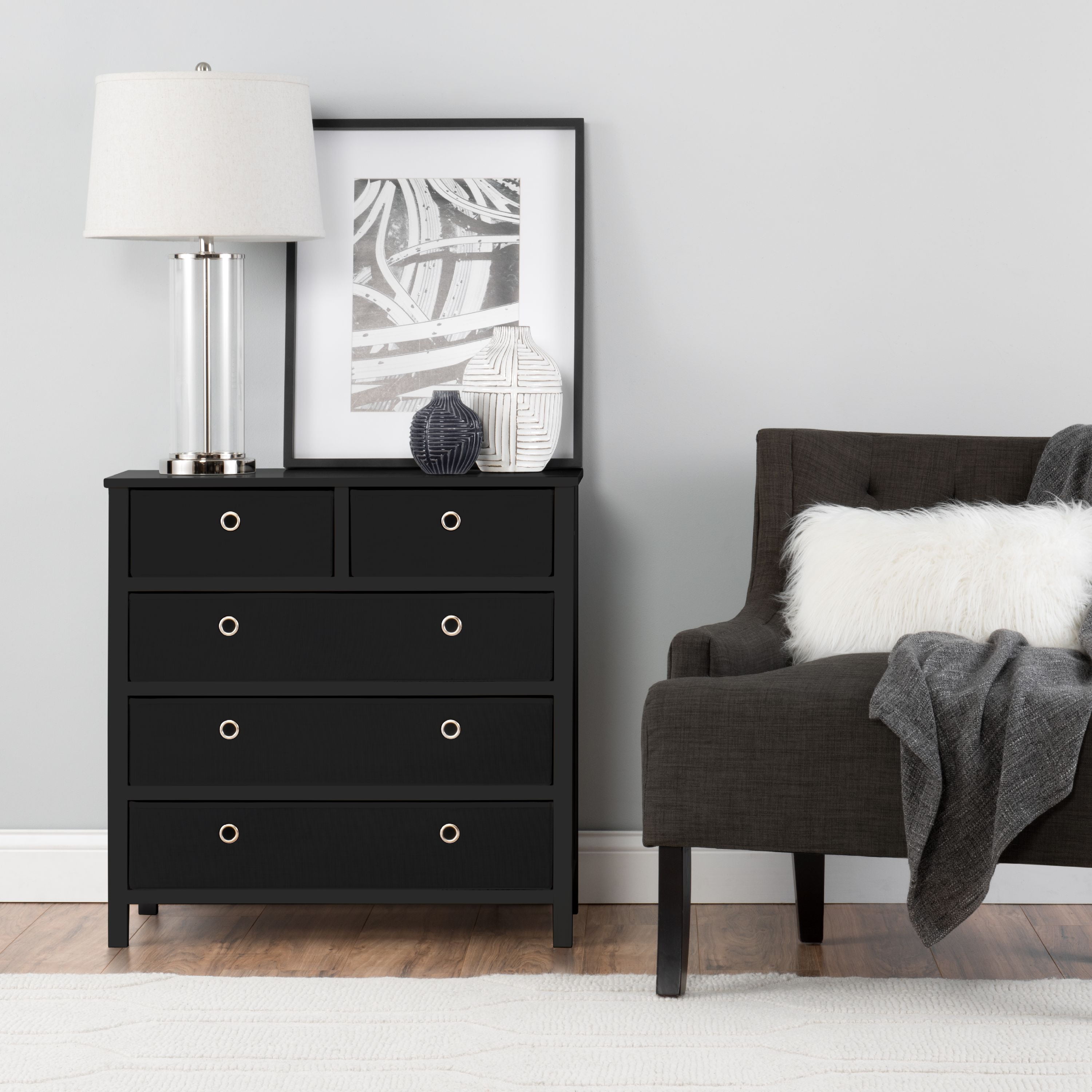 EZ Home Solutions Foldable Furniture Split Drawer Single Dresser 31 x 31 x 19 Black