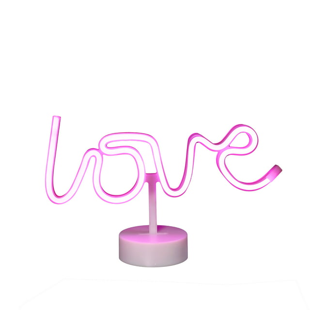 EZ-Illuminations Indoor Battery Operated Pink LED Neon-Style Love Light, with Built-in Timer