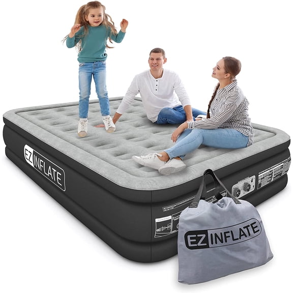EZ Inflate 16 inch Luxury Inflatable Air Mattress With Built In Pump, Queen