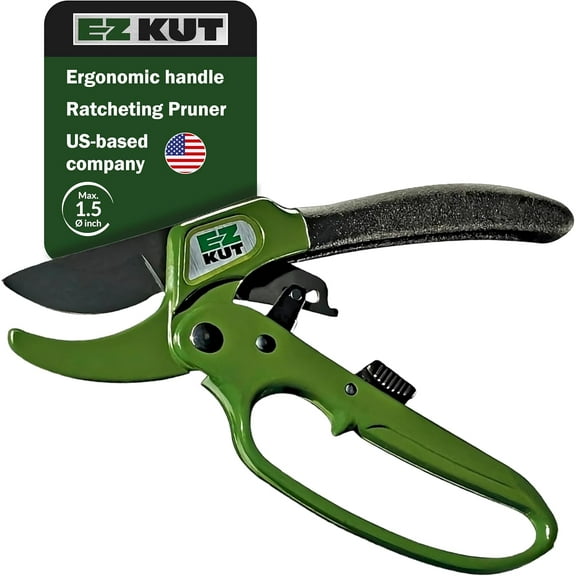 EZ Kut Heavy Duty Pruning Shears Green - with Ratcheting Action Great Garden Hand Tool Clippers Gardening pruners arthritis tools Ratcheting Anvil Hand Pruner Pruning Shears Heavy Duty Since 1988