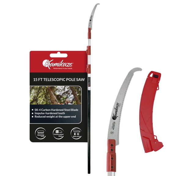 EZ Kut Kamikaze 15′ Extendable Tree Trimmer Pole Saw - Branch Cutter with Single Hook Pole Saw Blade for Branch Removal - Best Pole Saws for Tree Trimming. Tree pruner pole saw since 1988