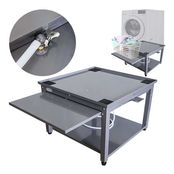 EZ Laundry Pedestal Steel 27" x 18" Base with Pull-Out Tray for Front Load Machines Gray