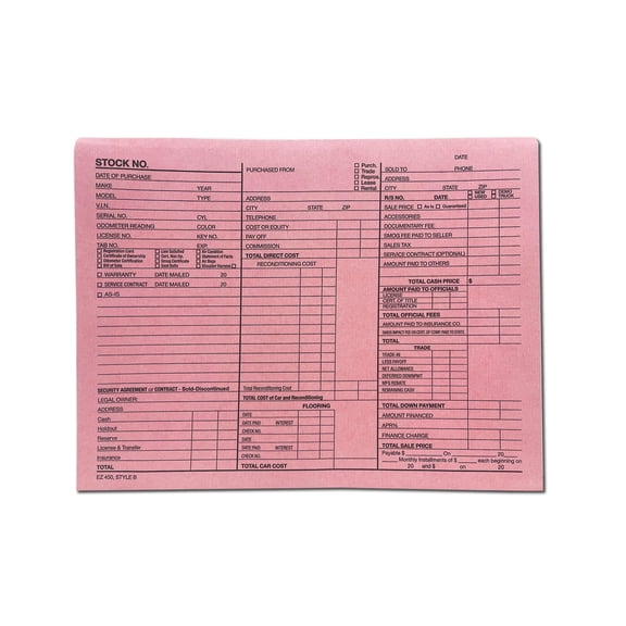 Vehicle Deal Record Jackets 9x12 100 Pack EZ Line, Printed Envelopes for Car Dealerships Business Storage, Pink Style B
