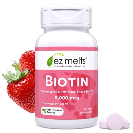 EZ Melts Dissolvable Biotin 5,000 mcg, Hair, Skin & Nail Support, Sugar-Free, 3-Month Supply - 1 Pack