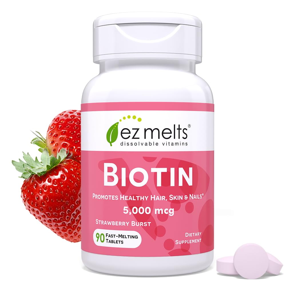 EZ Melts Dissolvable Biotin 5,000 mcg, Hair, Skin & Nail Support, Sugar-Free, 3-Month Supply - 1 Pack