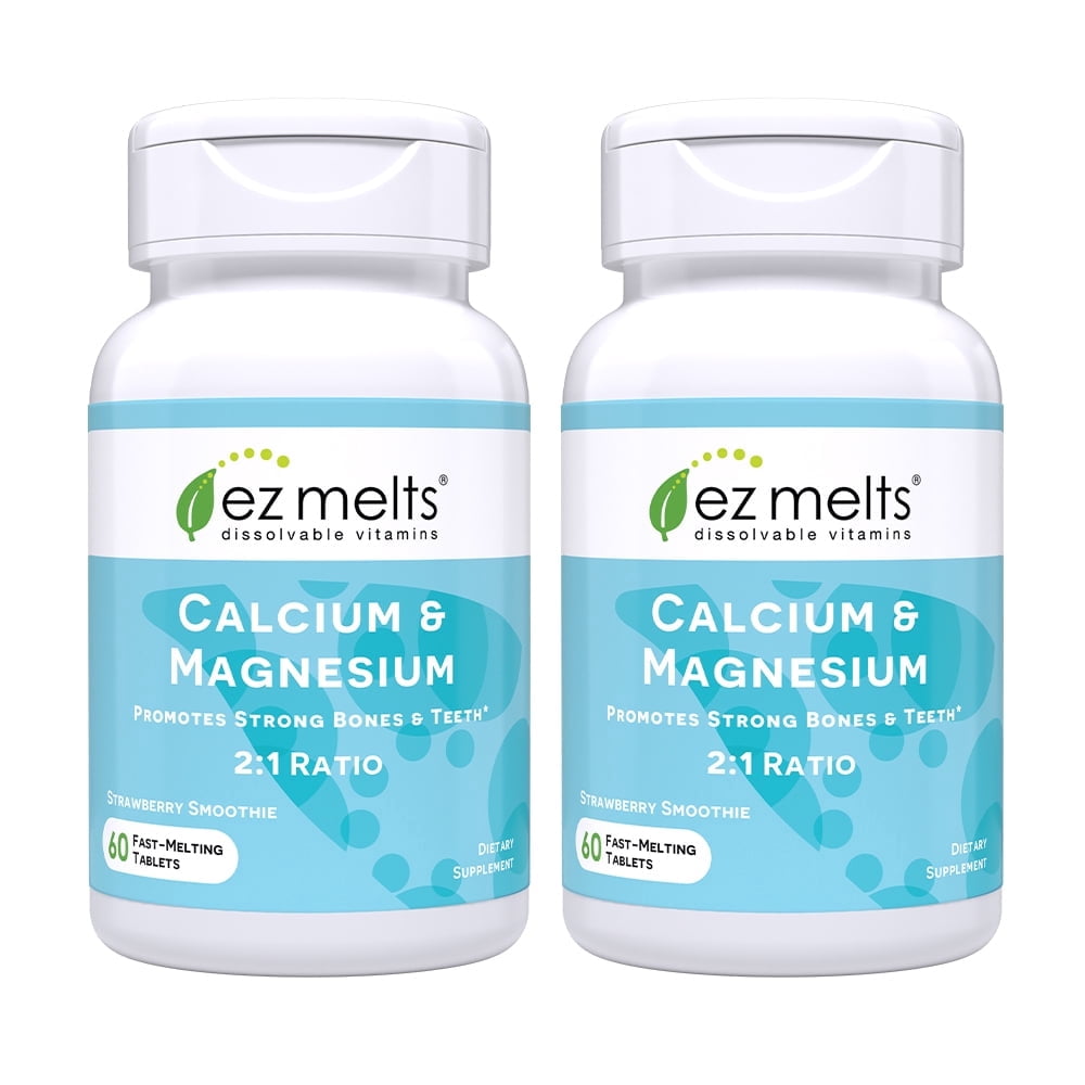EZ Melts Dissolvable Calcium and Magnesium Supplement with Vitamin D3, Sugar-Free, 1-Month Supply - 2 Pack