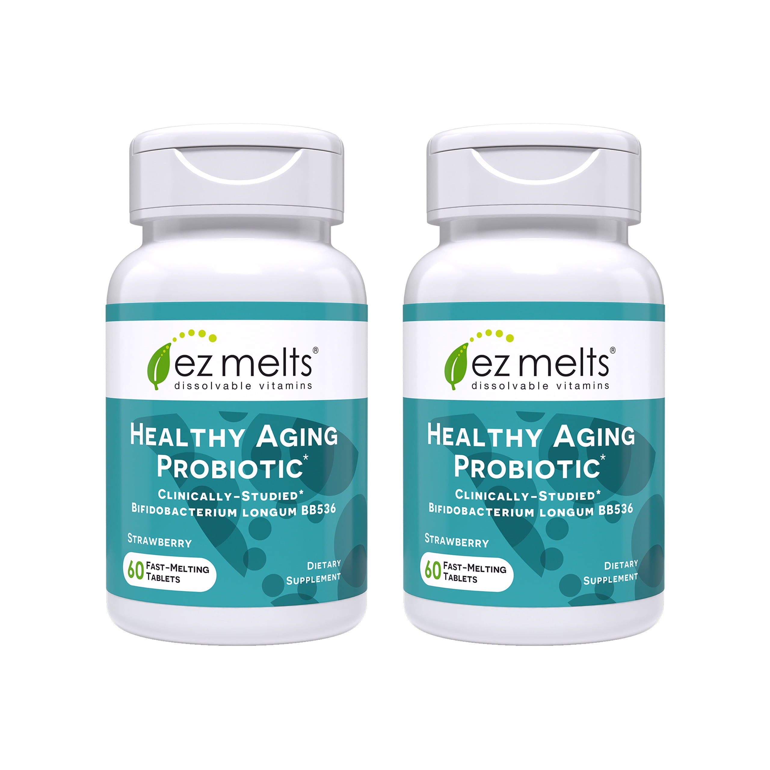 EZ Melts Dissolvable Healthy Aging Probiotic, Bifidobacterium Longum BB536 (2 Billion CFU), Sugar-Free, Probiotics for Women & Men 50+, 2-Month Supply - 2 Pack