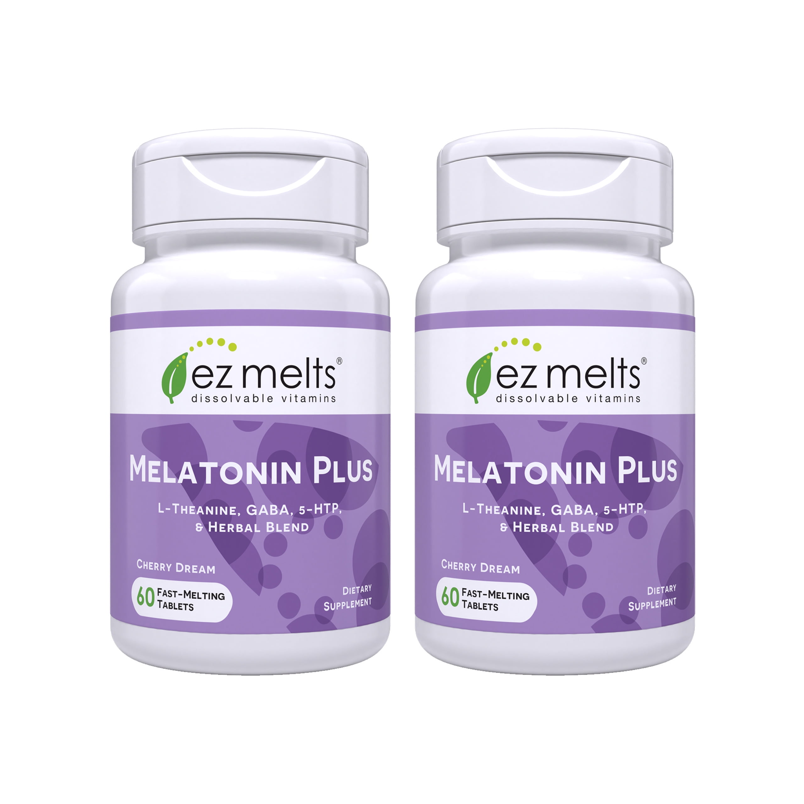 EZ Melts Dissolvable Melatonin Plus, Sugar-Free Sleep Support with Melatonin 5mg, L-Theanine, GABA, 5-HTP, and Herbal Blend, 60-Day Supply - 2 Pack