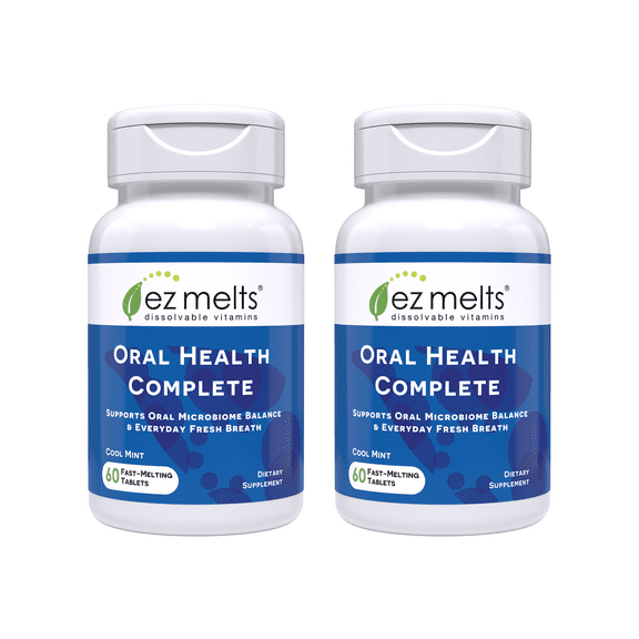 EZ Melts Oral Health Complete - Oral Probiotic - Supports Gum Health, Fresh Breath & Helps Relieve Occasional Dry Mouth - No Artificial Flavors, Non-GMO & Vegan - 2 Pack