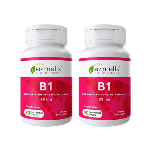 EZ Melts Dissolvable Vitamin B1 25 mg, Sugar-Free, 45-Day Supply - 2 Pack