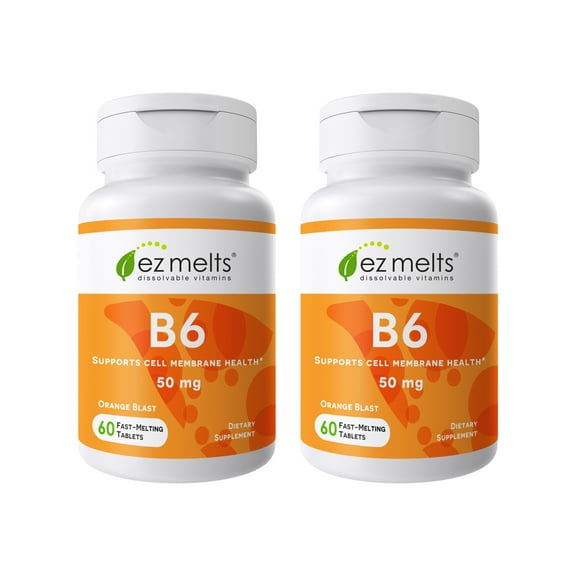 EZ Melts Dissolvable Vitamin B6 50 mg, Sugar-Free, 1-Month Supply - 2 Pack