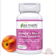 EZ Melts Women's Multi + Hair Growth - Daily Multivitamin for Women - Supports Healthy Energy Levels & Reduced Hair Shedding - Non-GMO & Vegan - Peach - 60 Dissolvable Tablets (30 Servings)