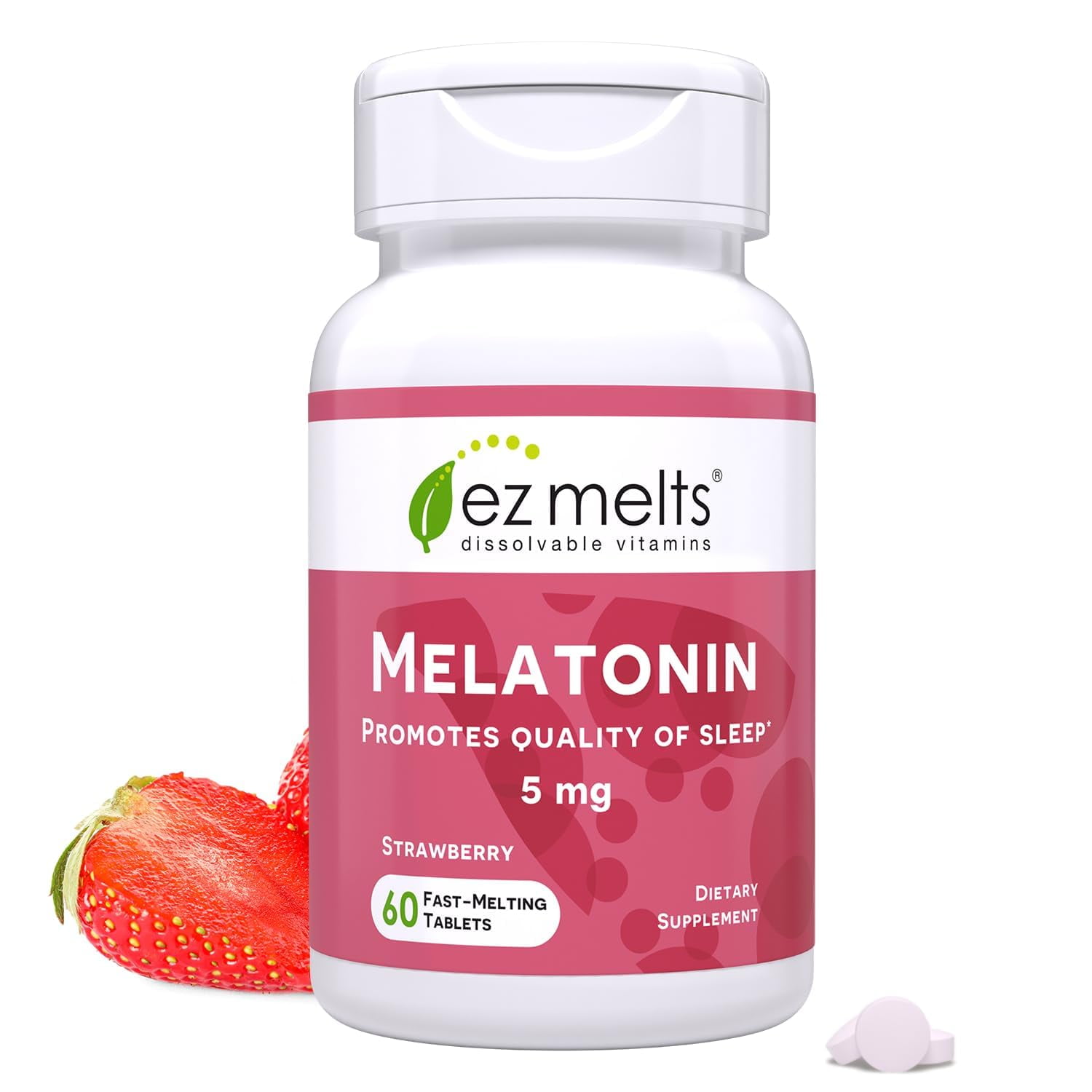 EZ Melts Dissolvable Melatonin, 5 mg, Sugar-Free, 2-Month Supply, Strawberry-Flavored - 1 Pack