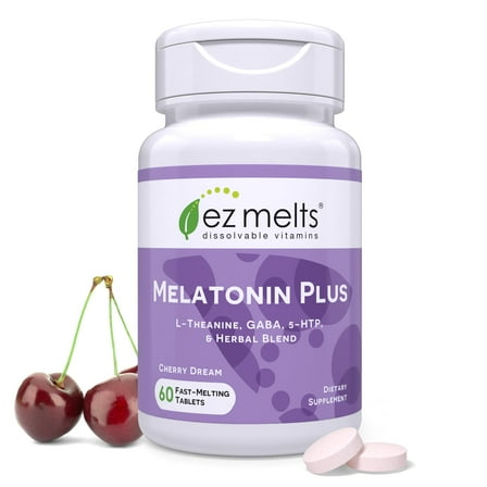 EZ Melts Dissolvable Melatonin Plus, Sugar-Free Sleep Support with Melatonin 5mg, L-Theanine, GABA, 5-HTP, and Herbal Blend, 60-Day Supply - 1 Pack