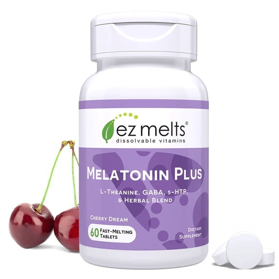 EZ Melts Dissolvable Melatonin Plus, Sugar-Free Sleep Support with Melatonin 5mg, L-Theanine, GABA, 5-HTP, and Herbal Blend, 60-Day Supply - 1 Pack