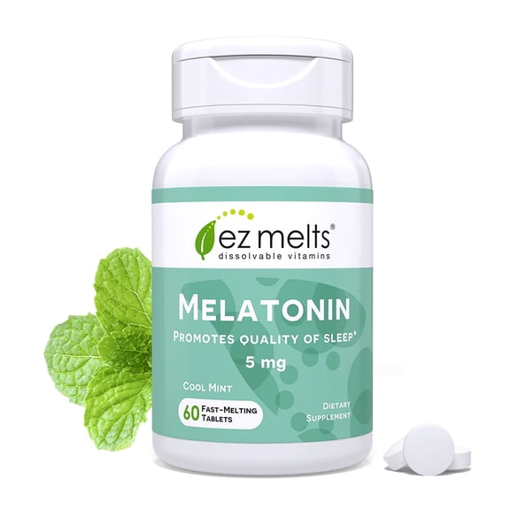 EZ Melts Dissolvable Melatonin, 5 mg, Sugar-Free, 2-Month Supply, Cool Mint-Flavored - 1 Pack